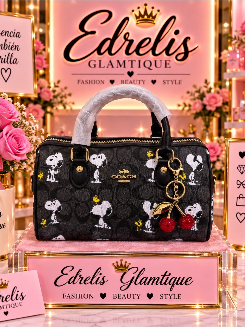 Black Snoopy Canvas Mini Satchel with Cherry Charm not original